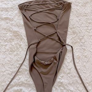 Strapless, open back bodysuit